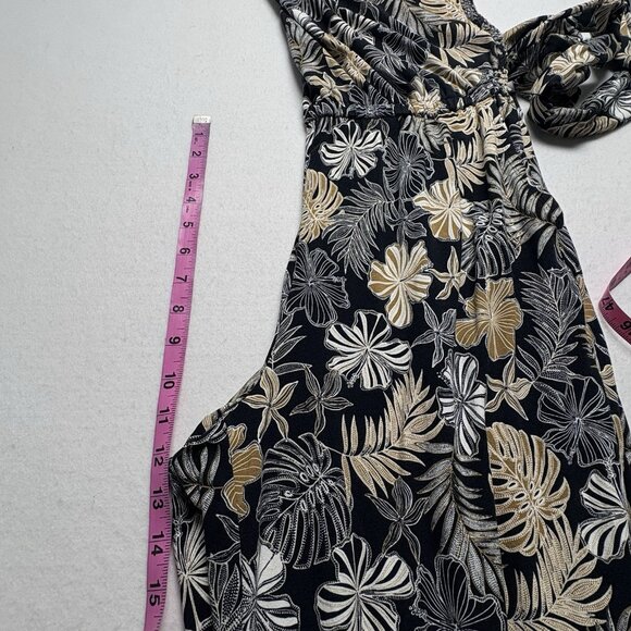 J JILL Wearever Women Plant Leaf Jumpsuit Wide Leg Sz MP Black Tan Gold 52-25 - Picture 12 of 15